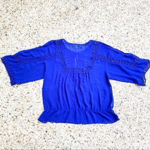Daniel Rainn Peasant Boho Blue Sheer Top Size M